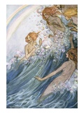 Book Illustration of Nymphs Riding a Wave by Florence Harrison