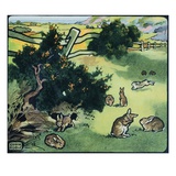 Illustration of Rabbits in a Field by Edwin Noble
