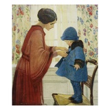 Illustration of a Woman Dressing Her Daughter by Jessie Willcox Smith