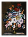 An Arrangement of Honeysuckle  Yellow Lupin  Lilies  Scabius and Other Flowers in a Vase