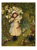 Portrait of Effie Holding a Lily and a Posy of Roses in a Garden