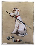 Illustration of a Dog Holding a Paintbrush by Cecil Aldin