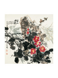Birds and Red Blossoms by Rock