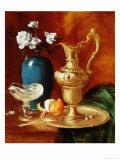Still Life of a Gilt Ewer  Vase of Flowers and a Facon De Venise Bowl