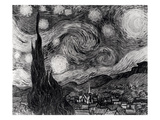 The Starry Night  June 1889 (Oil on Canvas) (B/W Photo)
