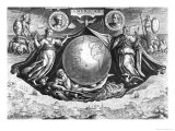 Discovery of America with Portraits of Amerigo Vespucci (1454-1512) and Christopher Columbus