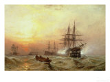 Man-O-War Firing a Salute at Sunset