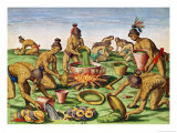 Preparations for a Feast  from "Brevis Narratio " Engraved by Theodore De Bry (1528-98)