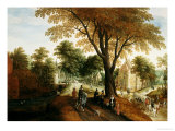 Elegant Horsemen and Figures on a Path in Front of a Chateau