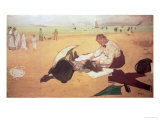 Beach Scene: Little Girl Having Her Hair Combed by Her Nanny  circa 1876-77