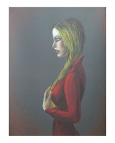 blond lady in red