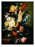 A Still Life of Roses  Tulips  Hyacinths and Wall Flowers