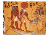 Mural Painting of Re-Harakhty in the Solar Boat Next to the Sacred Ibis