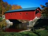 Red Covered Bridge on Rural Road