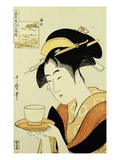 Portrait of the Teahouse Waitress Naniwaya Okita Serving a Cup of Tea on a Tray