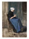 Young Scheveningen Woman  Knitting: Facing Right