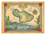 Vintage Style Map of the Island of Maui  Hawaii