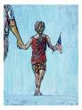 Illustration of Girl Holding American Flag