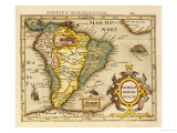 Hand Colored Engraved Map of South America  1610