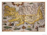 Hand Colored Map of Iceland  1595