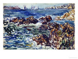Rocky Cove with Village and Sketch of Rocks