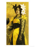 Portrait of a Lady in a Yellow and Black Gown Adorned with Lilies Holding a Black Bird  1901