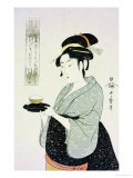 A Half Length Portrait of Naniwaya Okita  the Famous Teahouse Waitress Serving a Cup of Tea