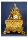 An Ormolu Mantel Clock  a Roman Emperor Seated on a Square Clock Case