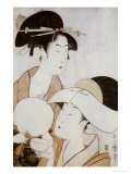 Bust Portrait of Two Women  One Holding a Fan  the Other with a Head Cover Holding a Tea Cup