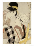 Portrait of Two Women  One Seated at a Loom and the Other Showing a Black and White Checkered cloth