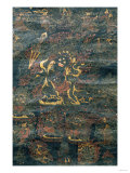 A Black Tibetan Thanka in Gold  Grey and Red Depicting Dharmapala  19th Century
