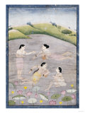 The Wives of Raga Hindola Swimming in a Lake with the Aid of Pitchers  Kangra  Early 19th Century