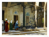 Harem Women Feeding Pigeons in a Courtyard