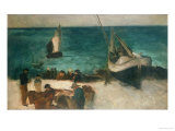 Seascape at Berck  Fishing Boats and Fishermen  1872-1873