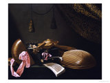 Lutes and Violin on a Table  a Curtain to the Right
