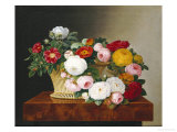 Still Life of Roses in a Basket on a Ledge