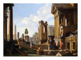 Capriccio of Classical Ruins with a Statue of Marcus Aurelius The Temple of Saturn