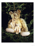 Golden Curley Plush Covered Teddy Bear in a Christmas Tree with His 