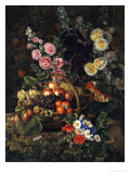A Still Life of Flowers and a Basket of Fruit