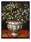 Myrtle in a Lobed-Footed Polychrome Maiolica Manises Vase on a Draped Ledge  1663