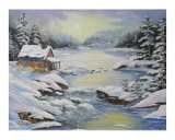 House by creek in winter