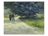 Public Garden with Couple and Blue Fir Tree