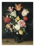 Tulips  Roses and Other Flowers in a Glass
