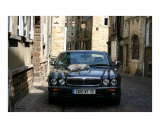 Cat asleep on a Jaguar in Le Mans