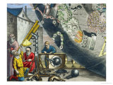Astronomers Looking Through a Telescope  Detail from a Map of the Constellations