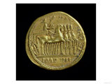 Aureus of Tiberius Depicting the Emperor in a Four-Horse Chariot Right