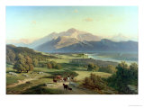 Drover on Horseback with His Cattle in a Mountainous Landscape with Schloss Anif  Salzburg