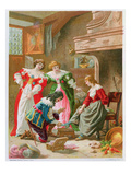 Cinderella Trying on the Glass Slipper  from 'Les Contes De Perrault' (Chromolitho)