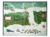 Map Depicting the Destruction of the Spanish Colony of St Augustine in Florida on 7th July 1586