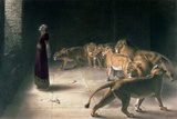 Daniel in the Lions Den  Mezzotint by J B Pratt  with Hand Colouring